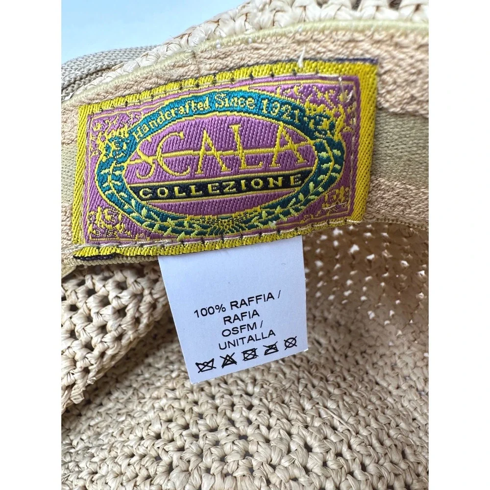 Scala‎ Raffia Sun Hat Women OS Tan Crochet Crushable Packable Resort LR301OS